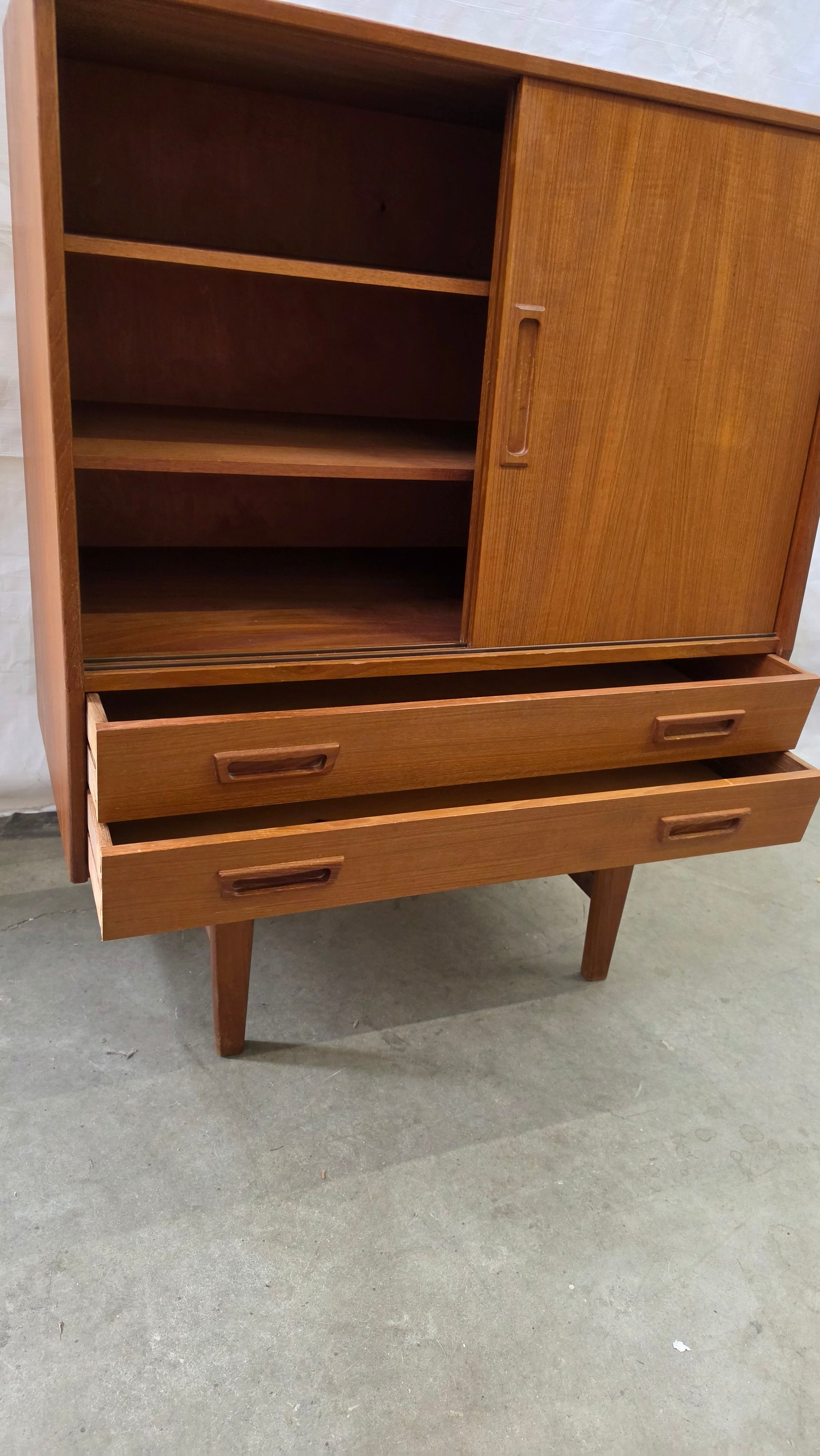 Danish Teak Slant Front Bar Cabinet