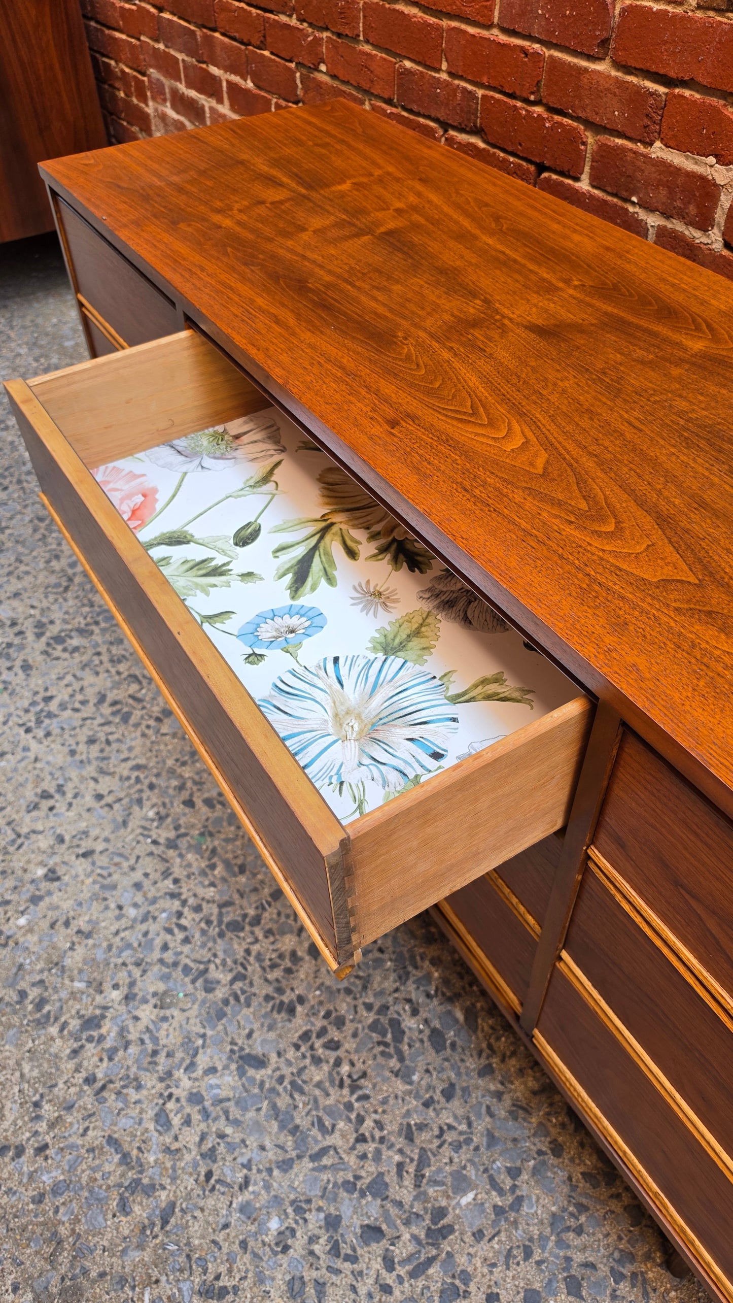 Nine Drawer Vintage Walnut Dresser