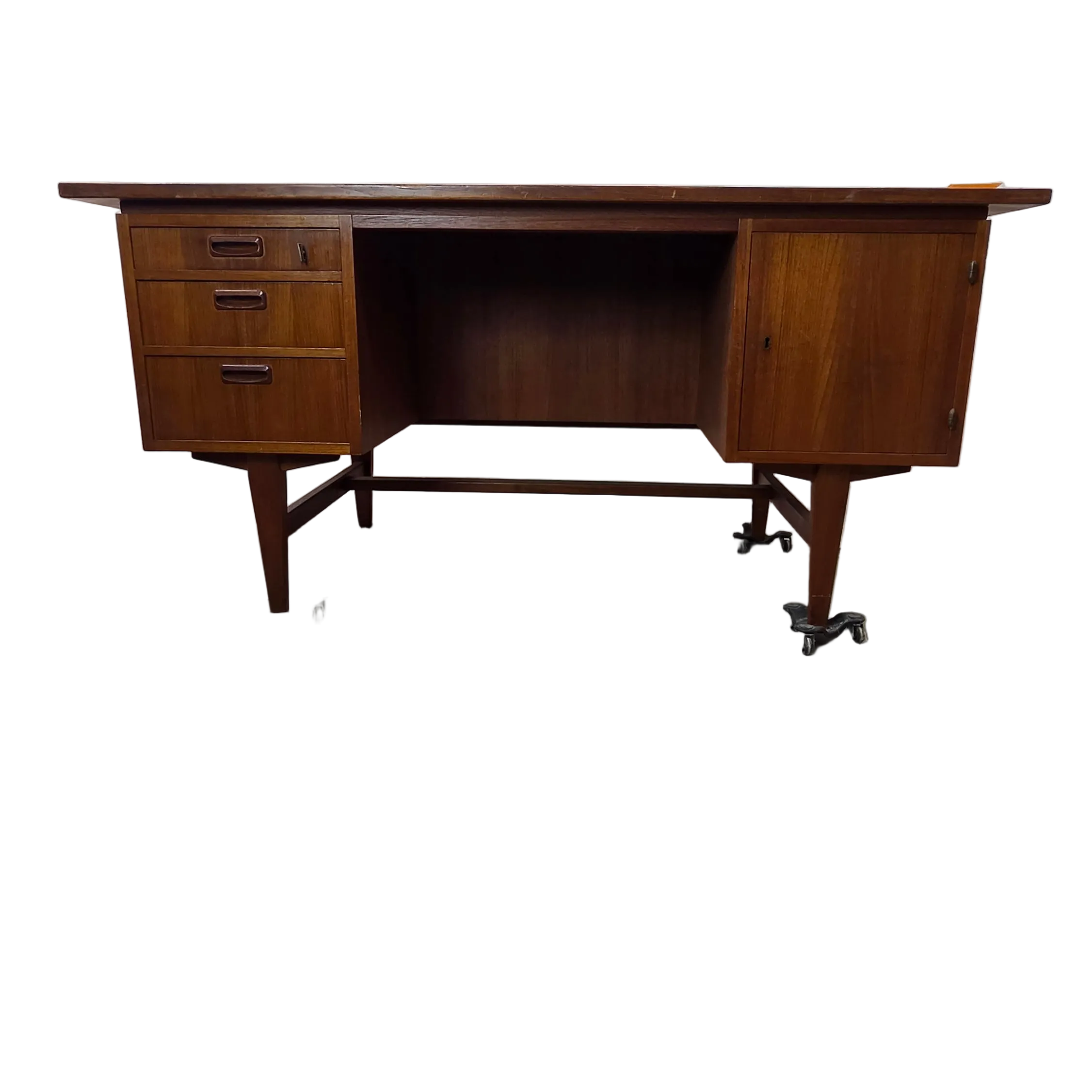 Danish Teak Desk with 3 Drawers and Cubby
