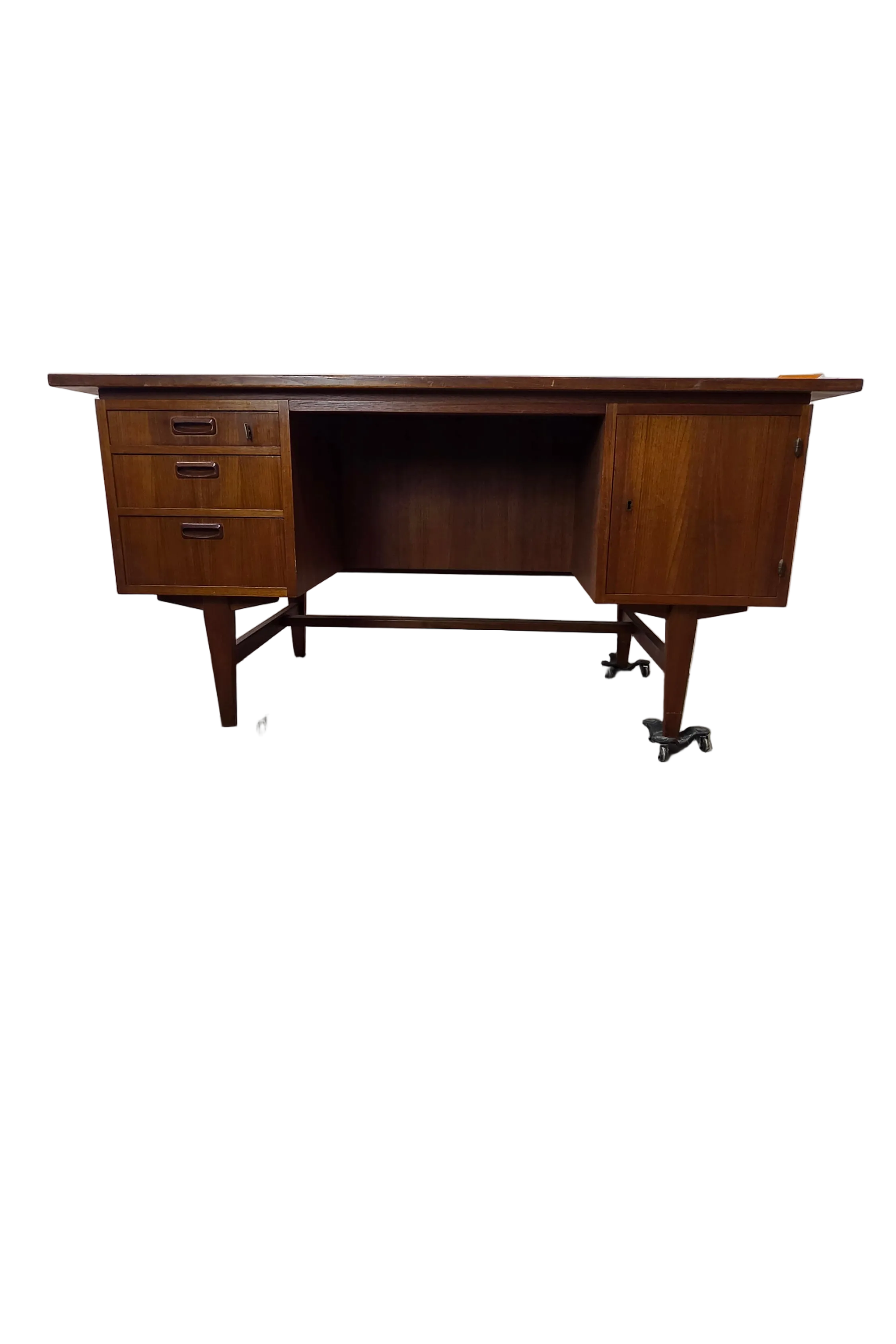 Danish Teak Desk with 3 Drawers and Cubby