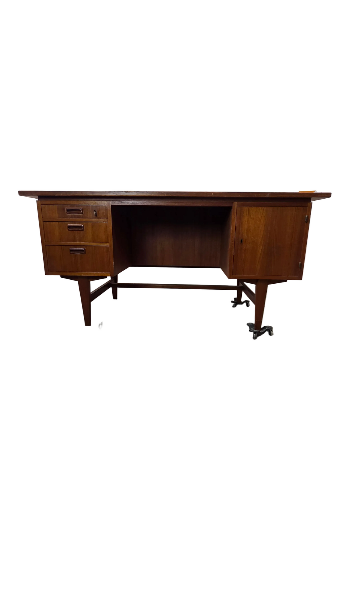 Danish Teak Desk with 3 Drawers and Cubby