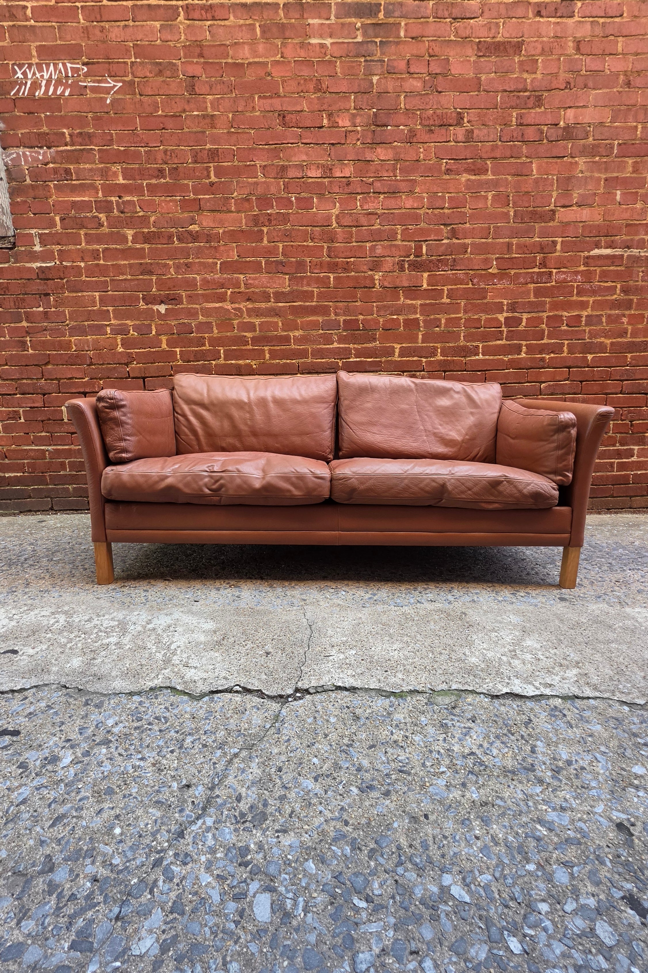 Danish Light Brown Leather Sofa 052026-006