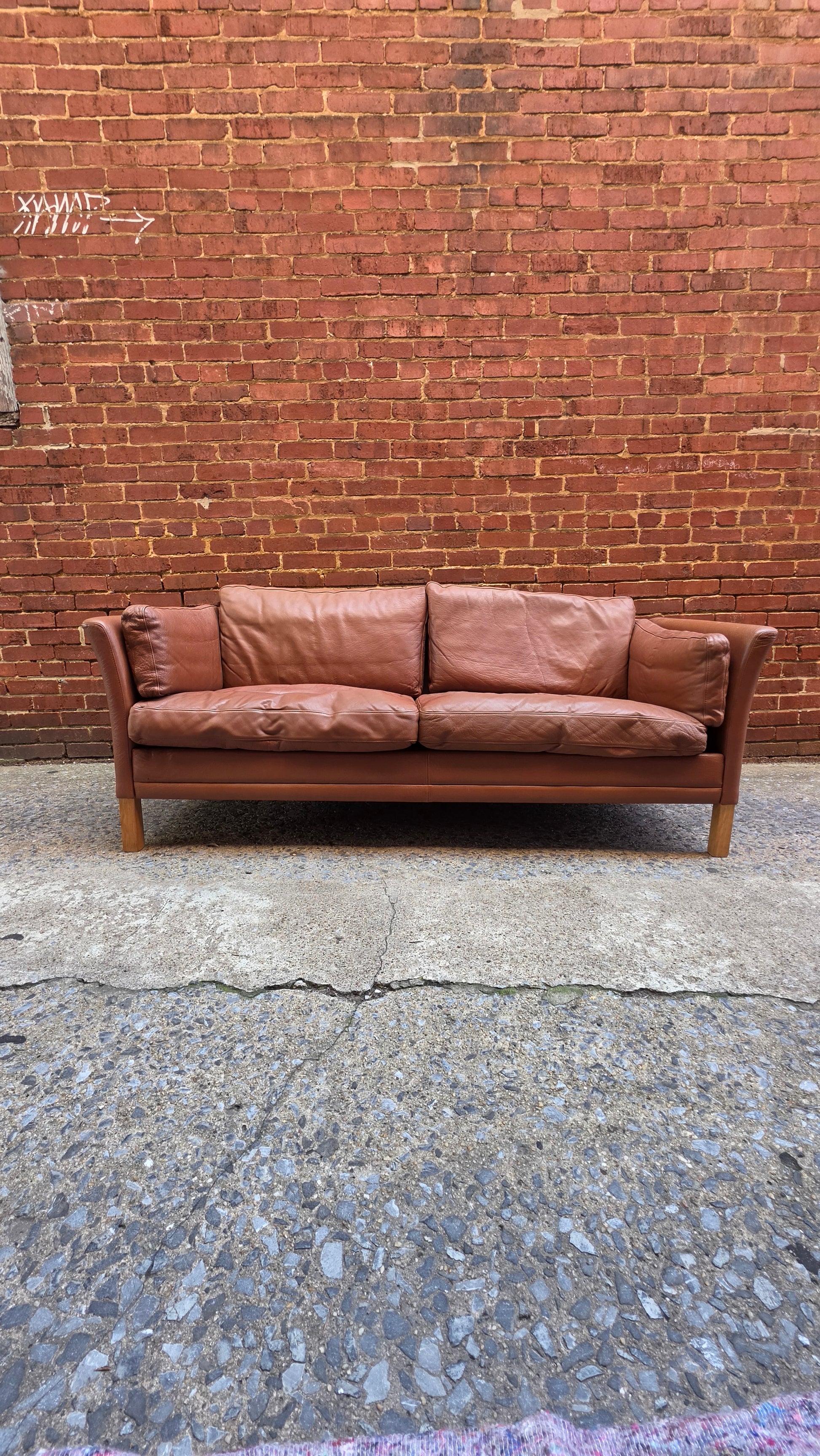 Danish Light Brown Leather Sofa 052026-006