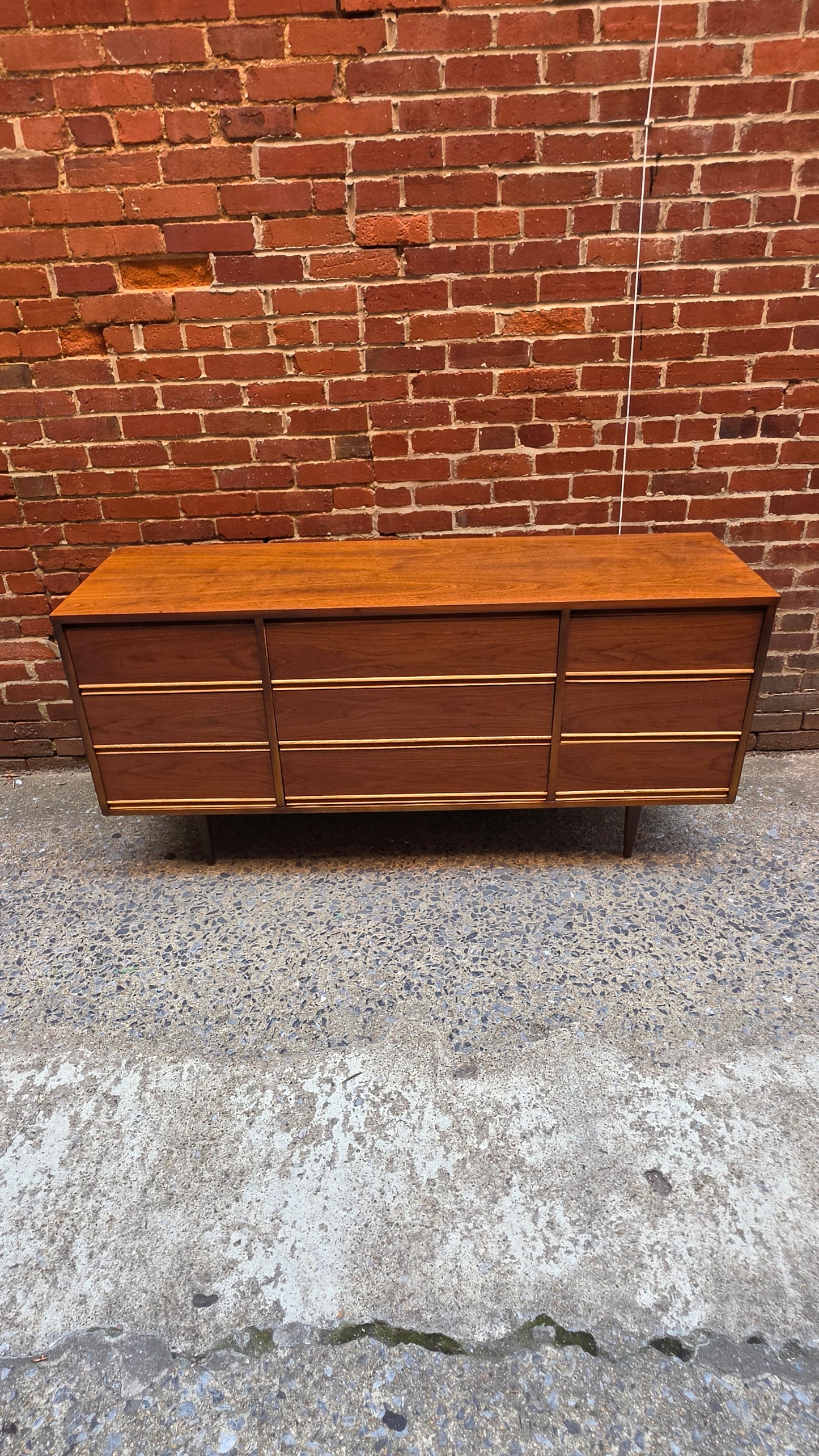 Nine Drawer Vintage Walnut Dresser