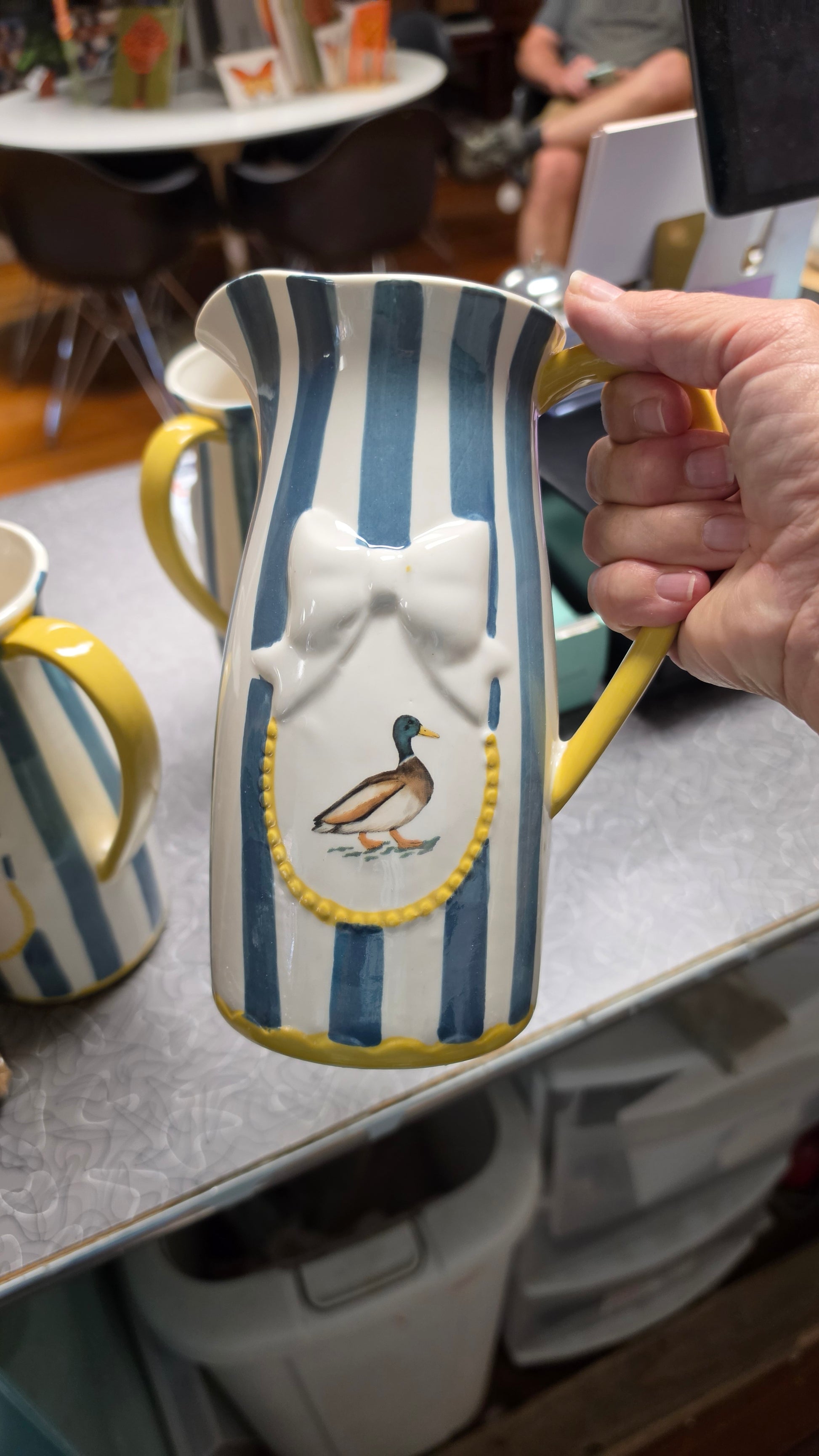 Striped Pitcher with Duck