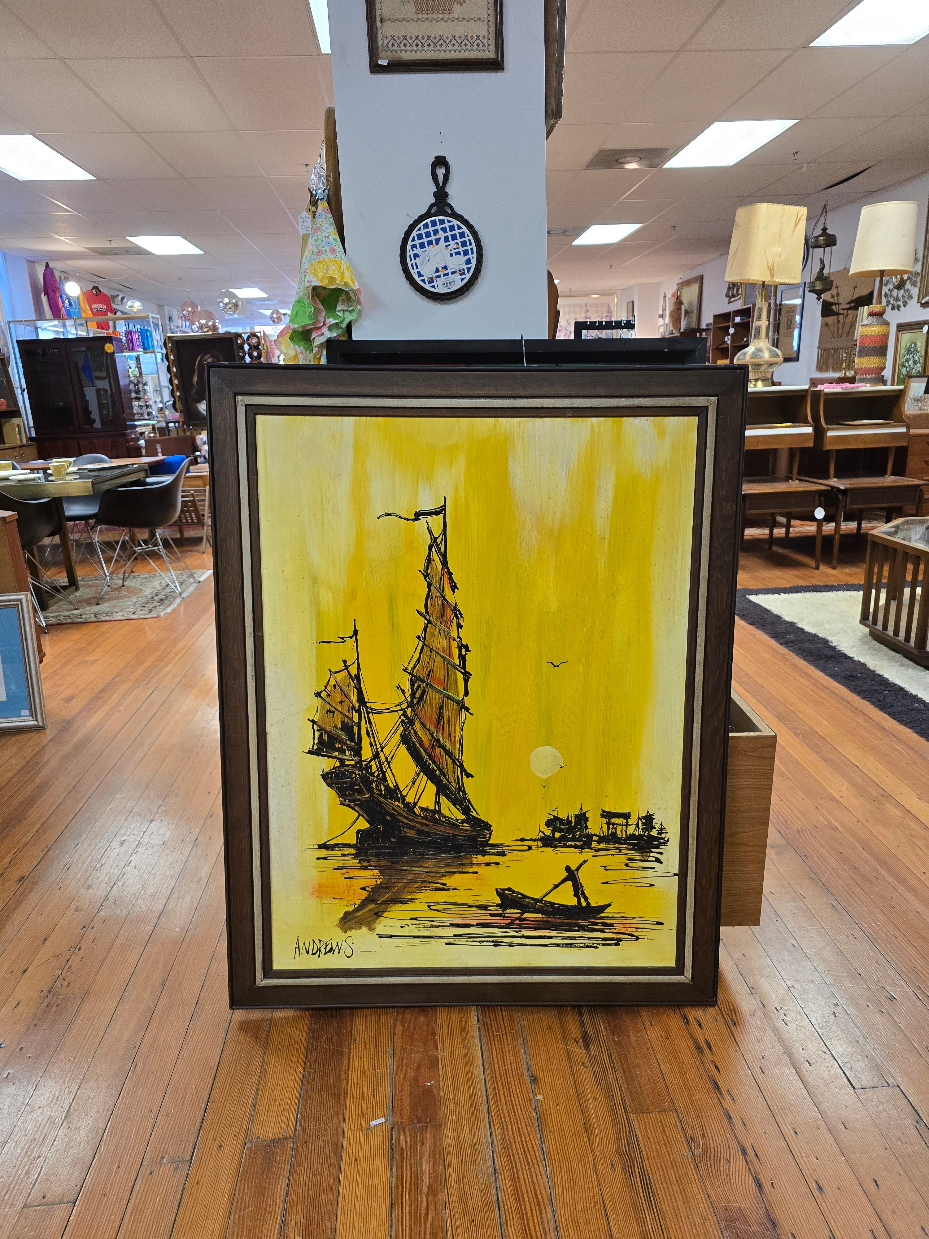 Mid-Century Modern Large Boat Painting