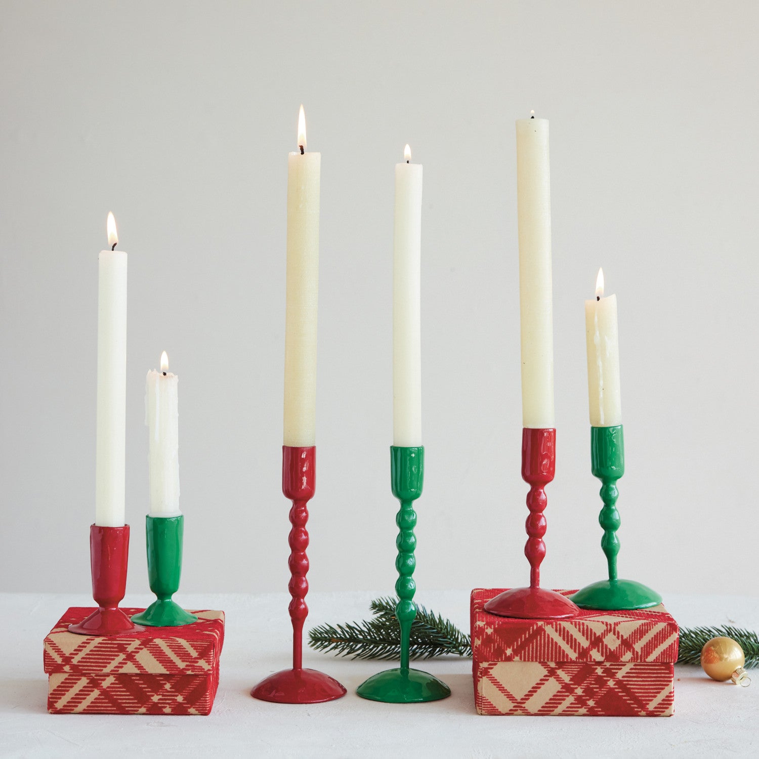 Hand-Forged Red Enameled Cast Iron Taper Holder