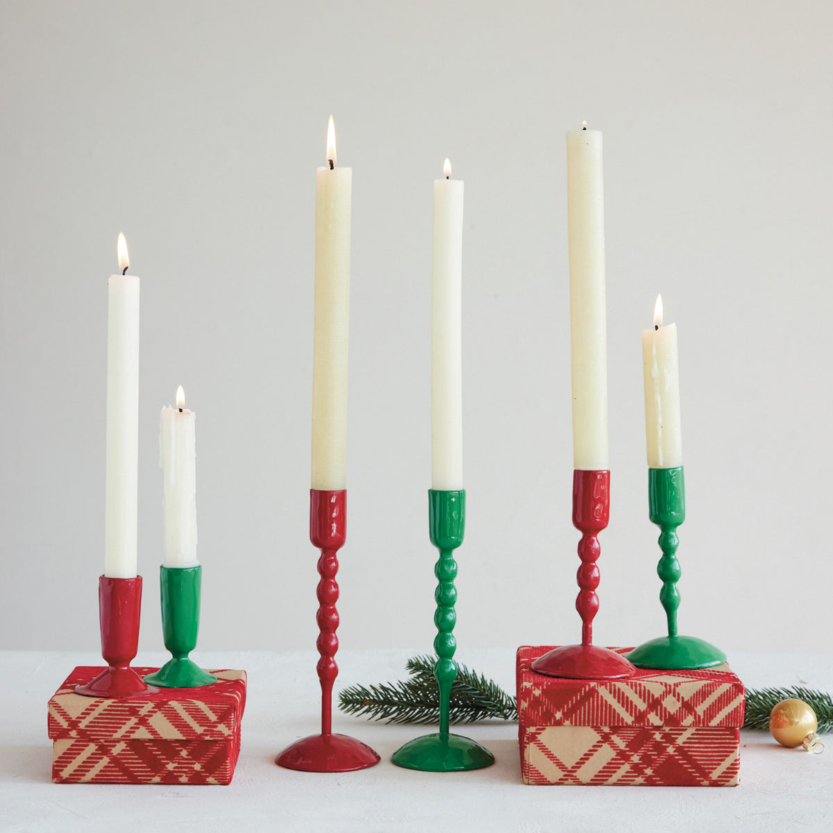 Hand-Forged Red Enameled Cast Iron Taper Holder