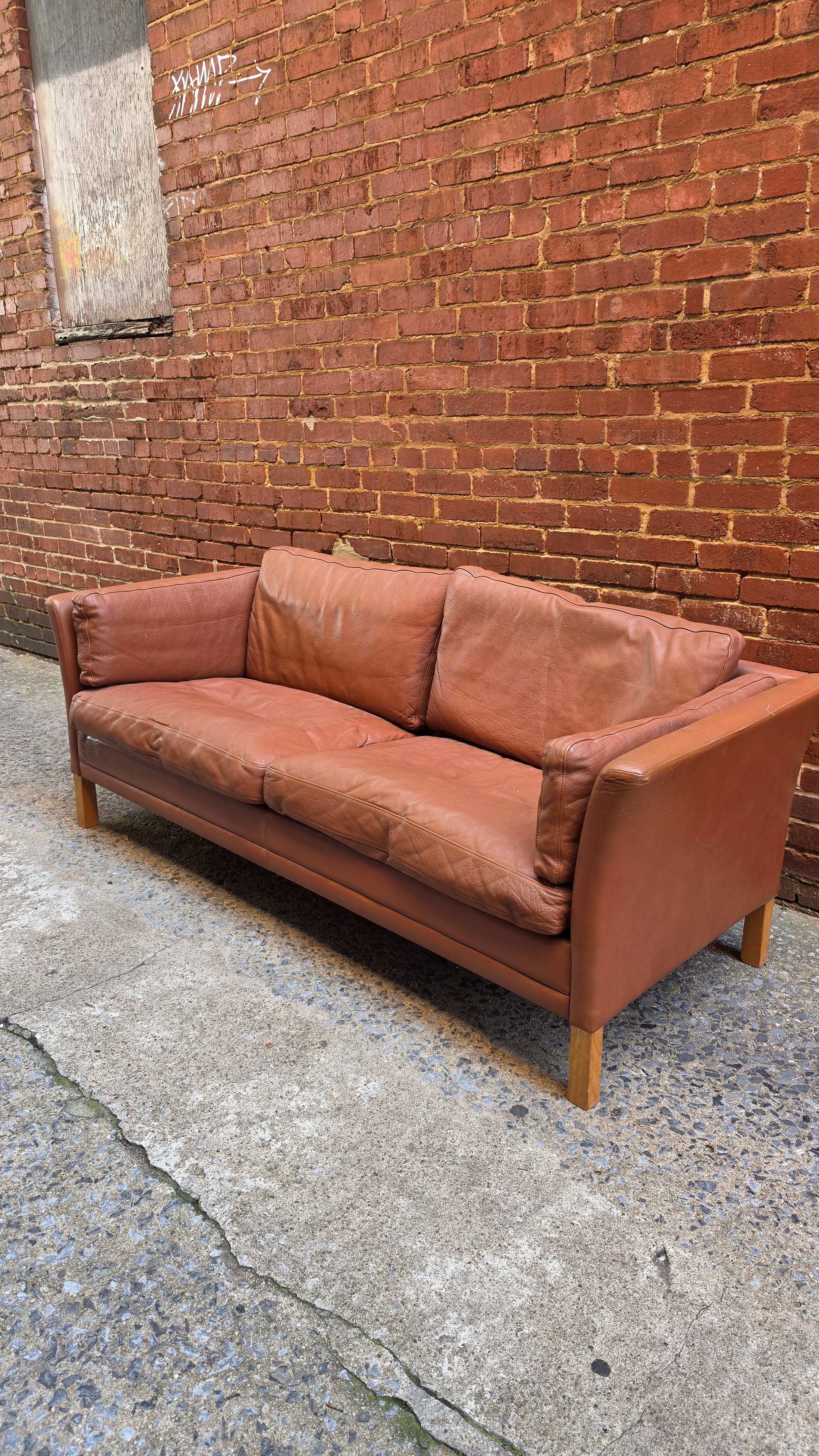 Danish Light Brown Leather Sofa 052026-006