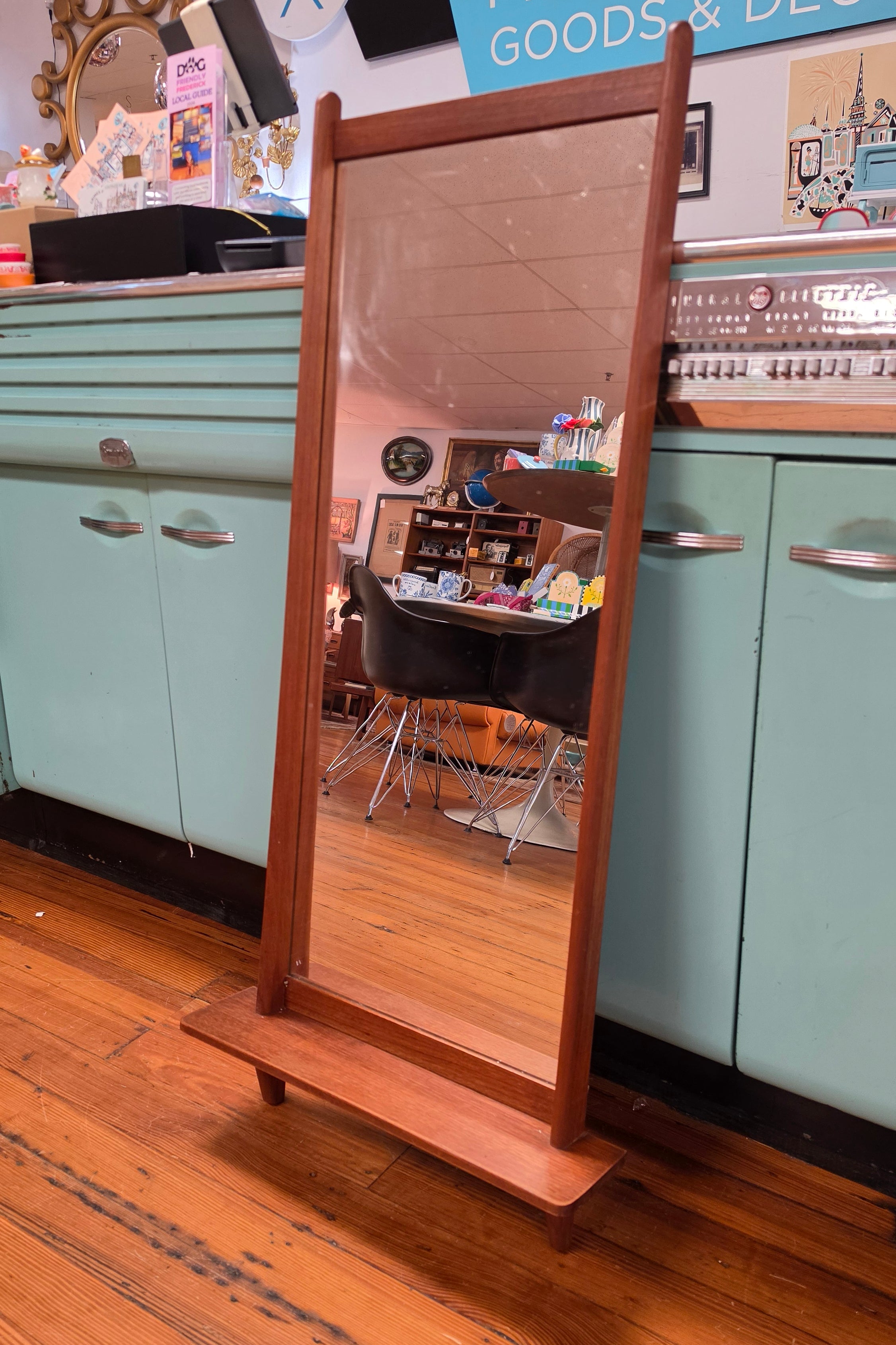Danish Teak Wall Mirror with Shelf