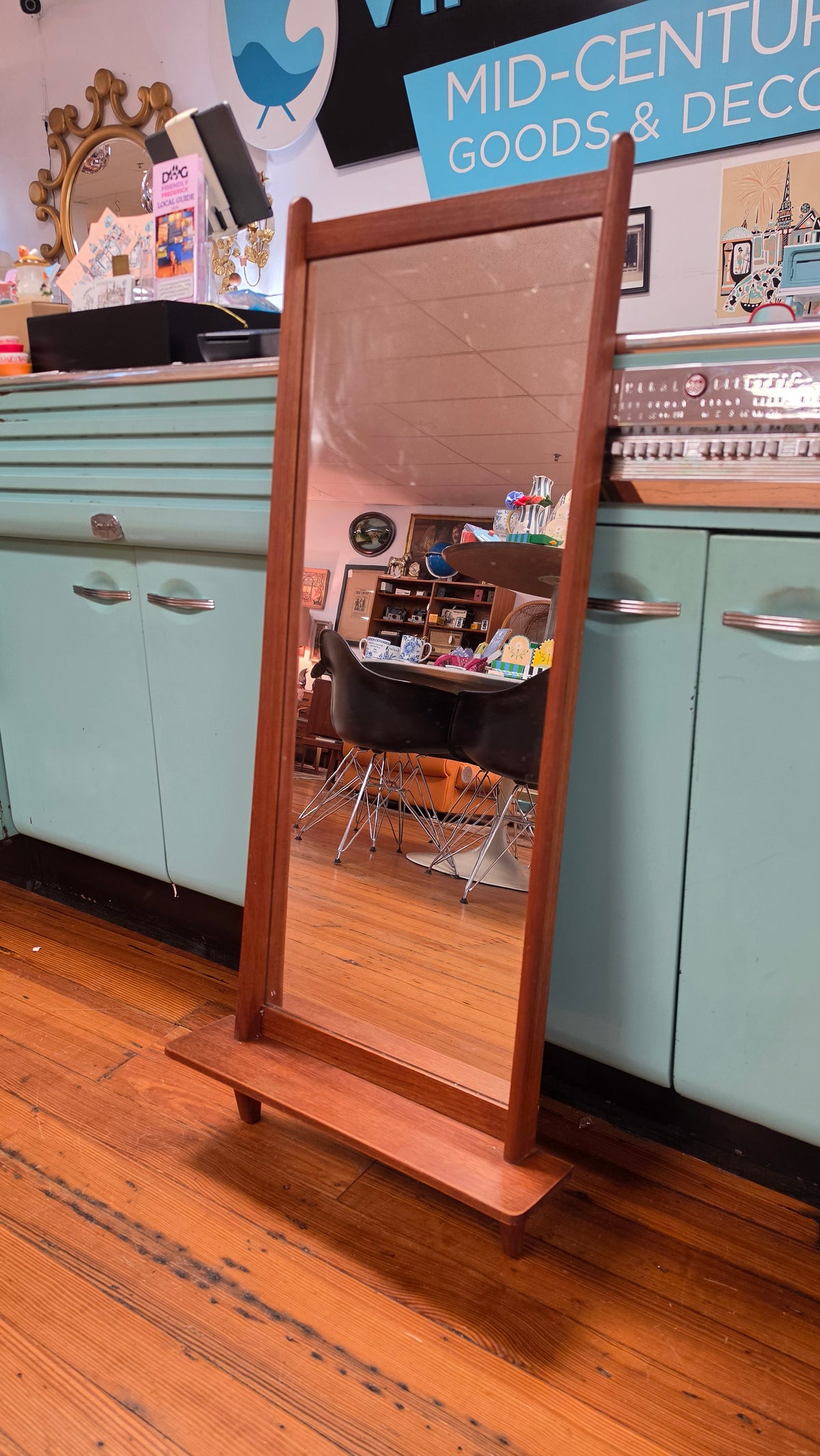 Danish Teak Wall Mirror with Shelf