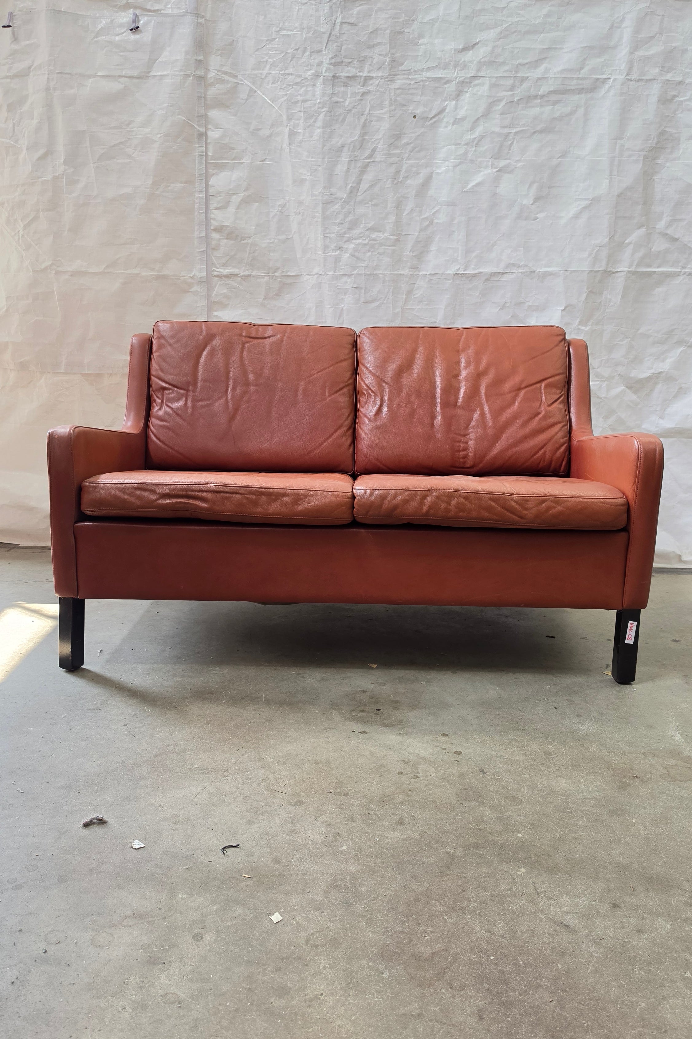Danish Brown Leather Loveseat