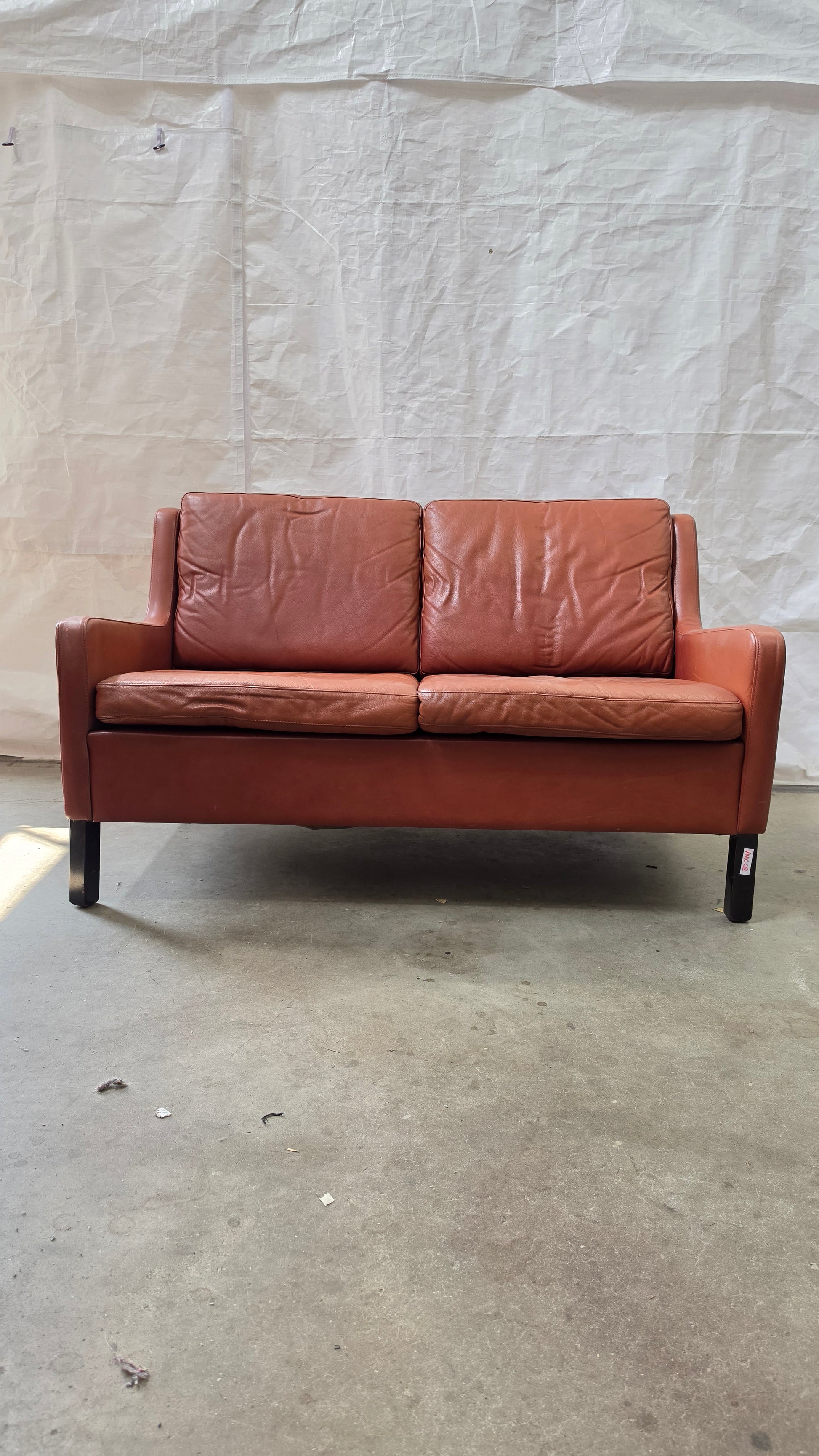 Danish Brown Leather Loveseat