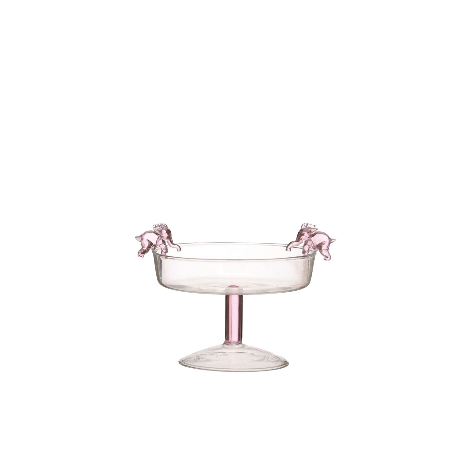 Glass Pedestal Bowl with 3D Pink Elephants