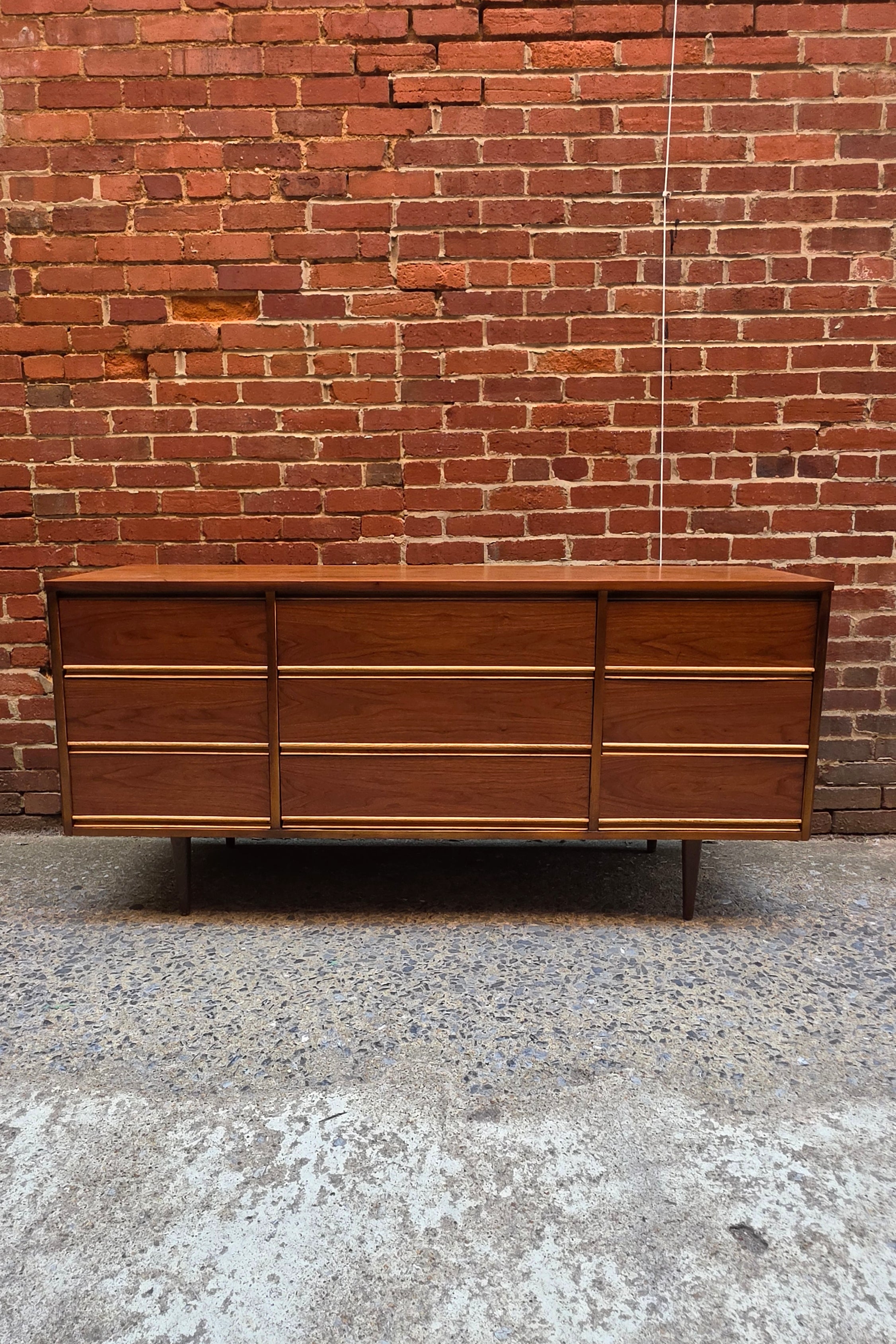 Nine Drawer Vintage Walnut Dresser