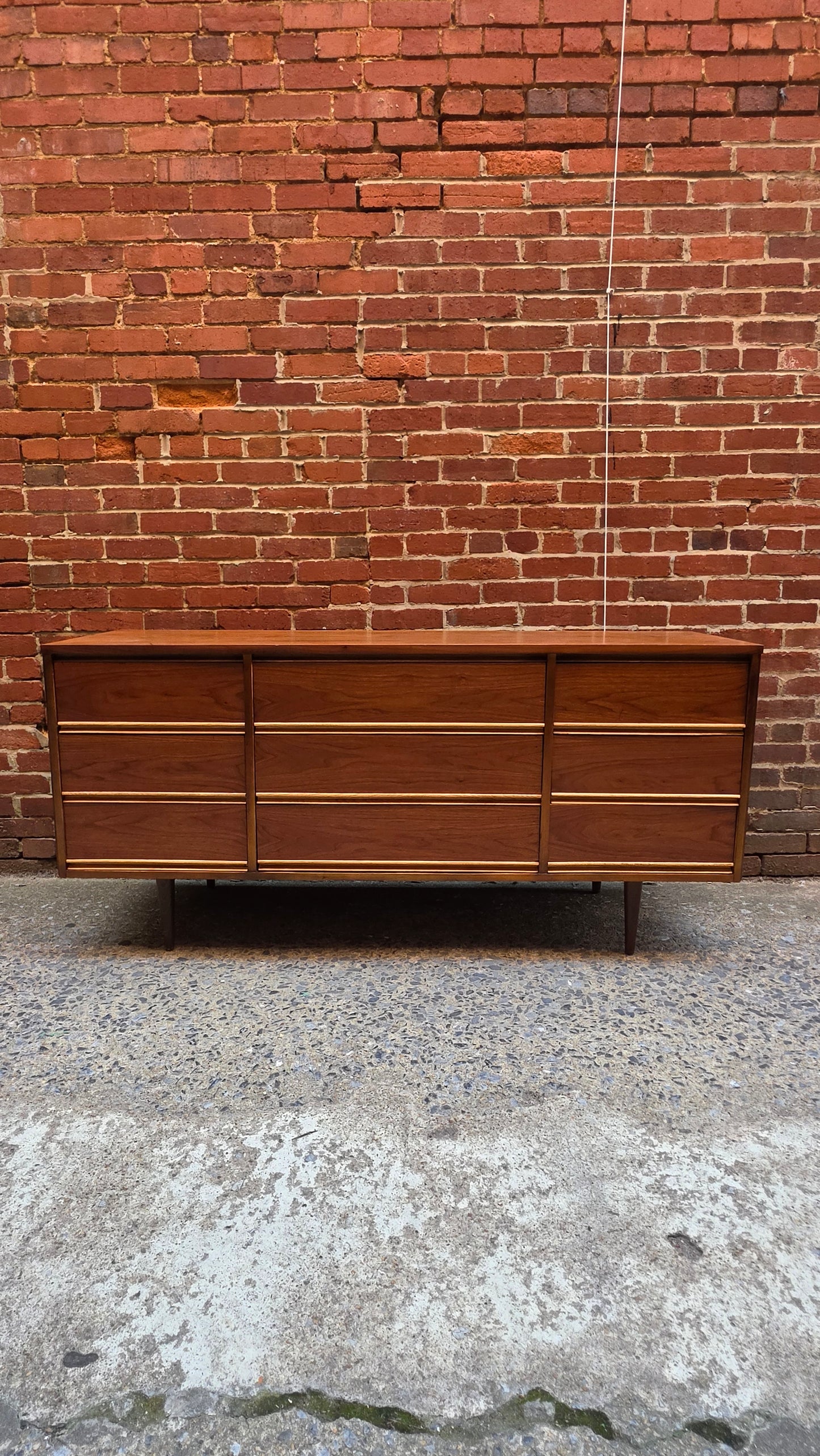 Nine Drawer Vintage Walnut Dresser