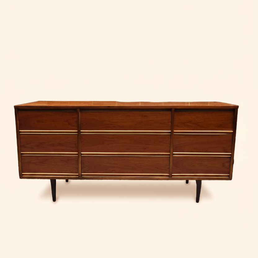 Nine Drawer Vintage Walnut Dresser
