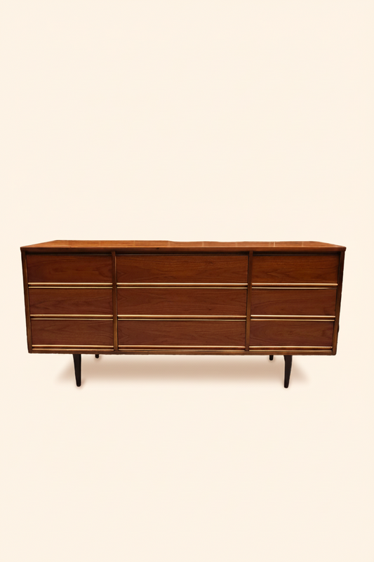 Nine Drawer Vintage Walnut Dresser