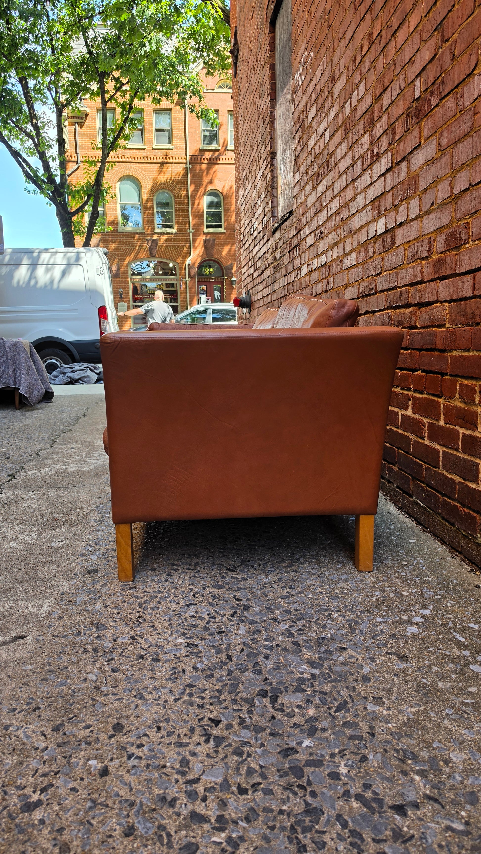 Danish Light Brown Leather Sofa 052026-006