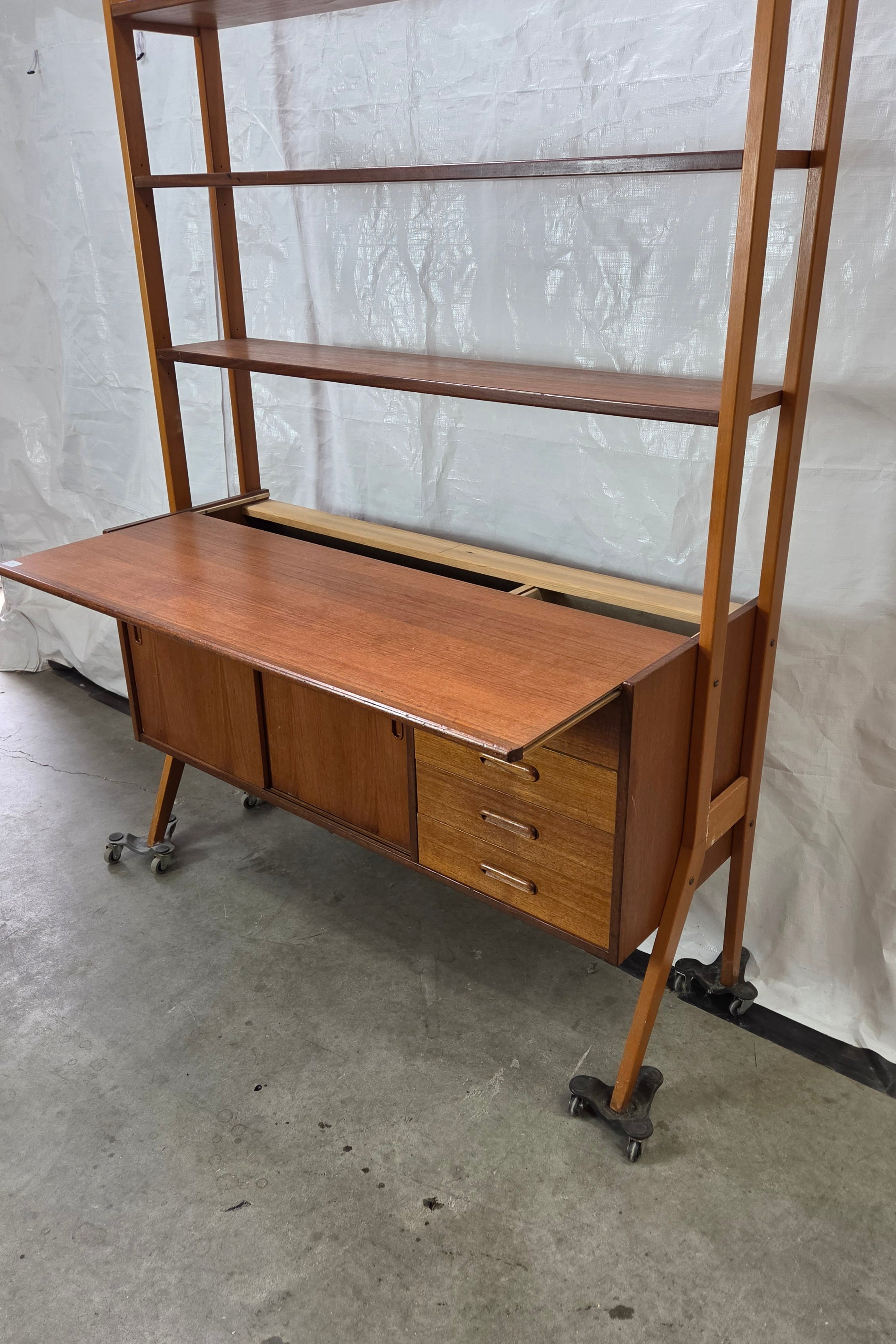 Danish Teak Room Divider with Sliding Desk