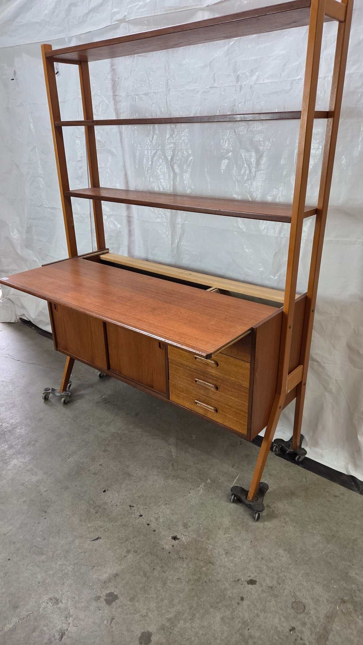 Danish Teak Room Divider with Sliding Desk