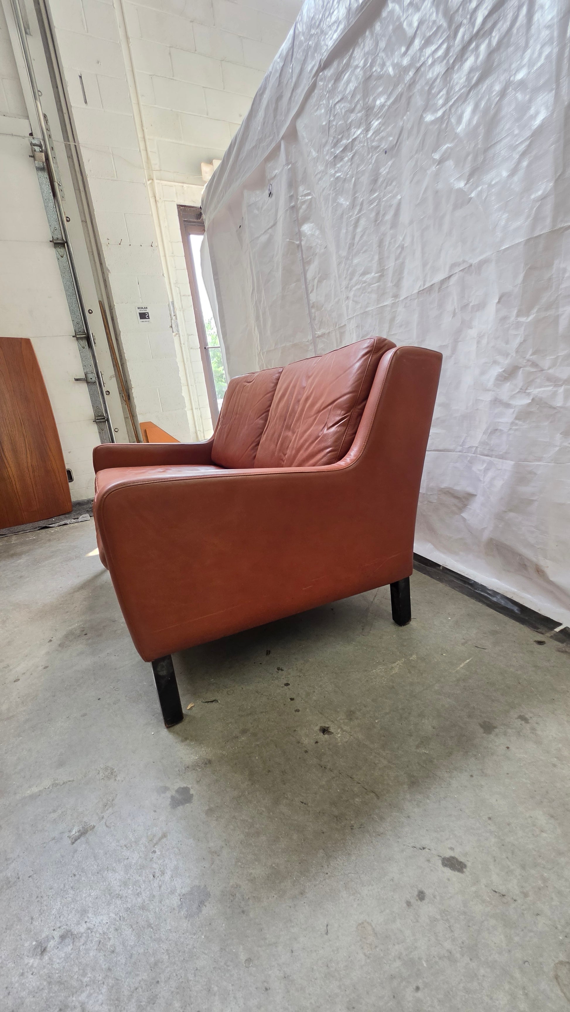 Danish Brown Leather Loveseat