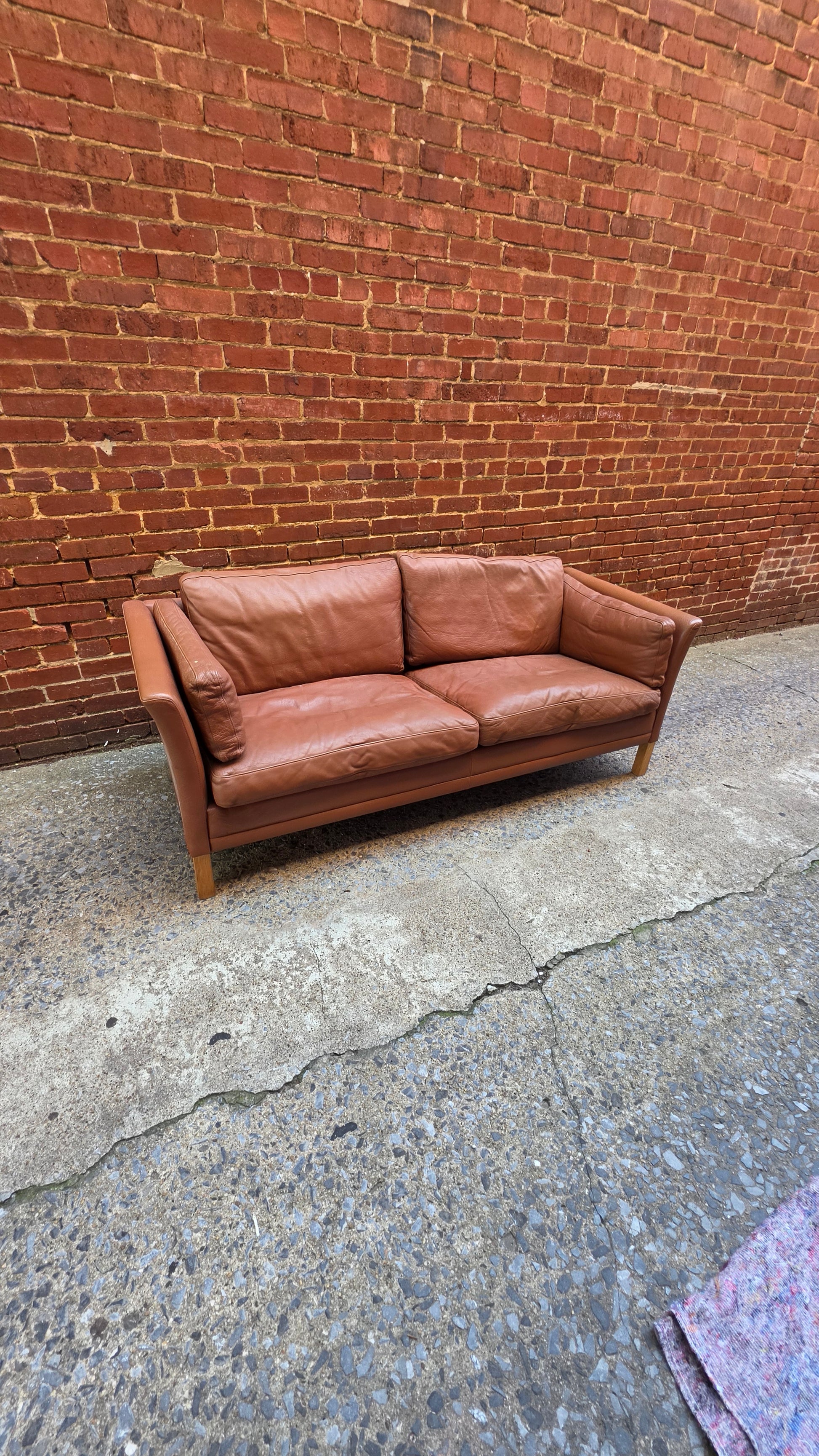 Danish Light Brown Leather Sofa 052026-006