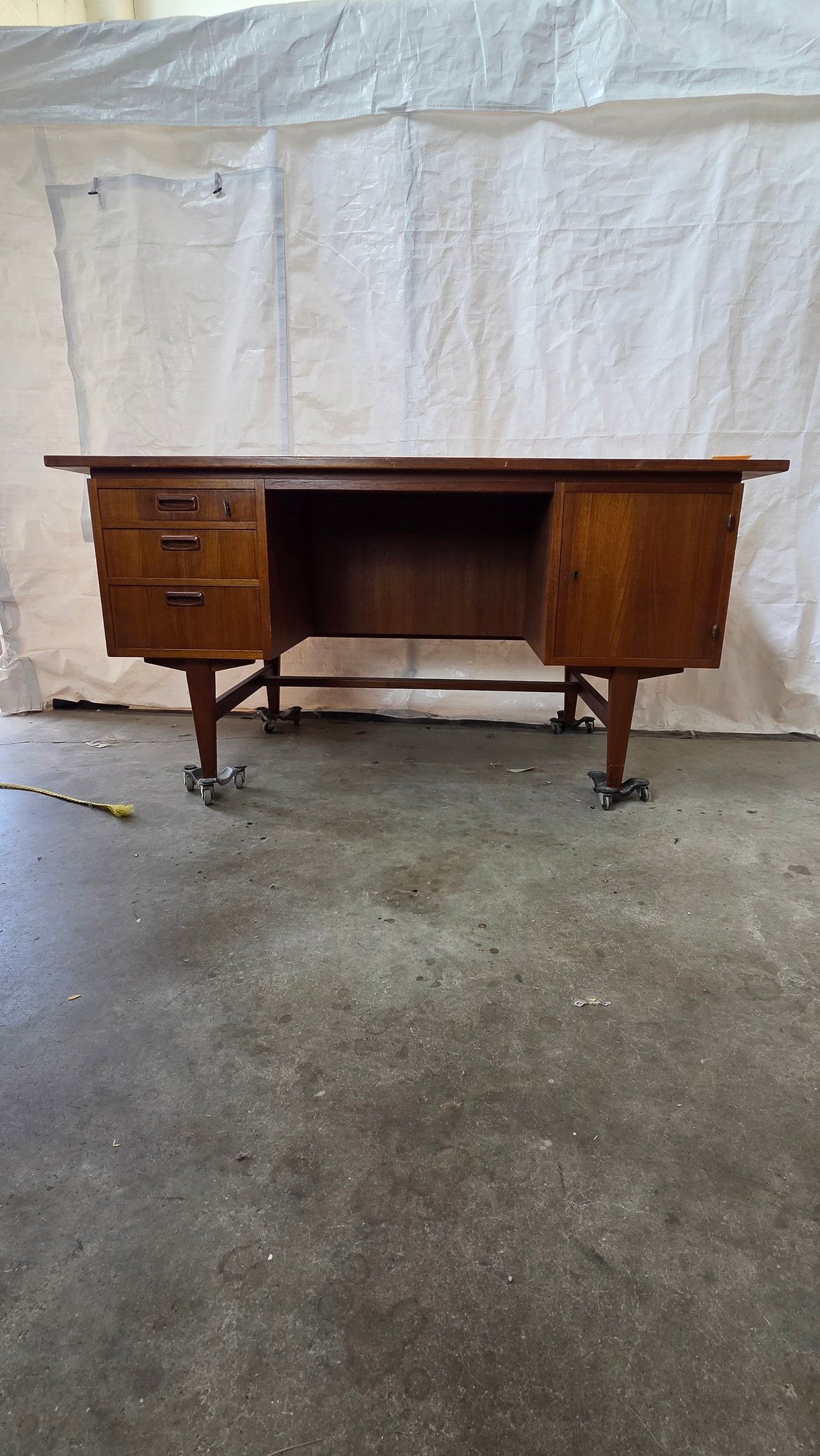 Danish Teak Desk with 3 Drawers and Cubby