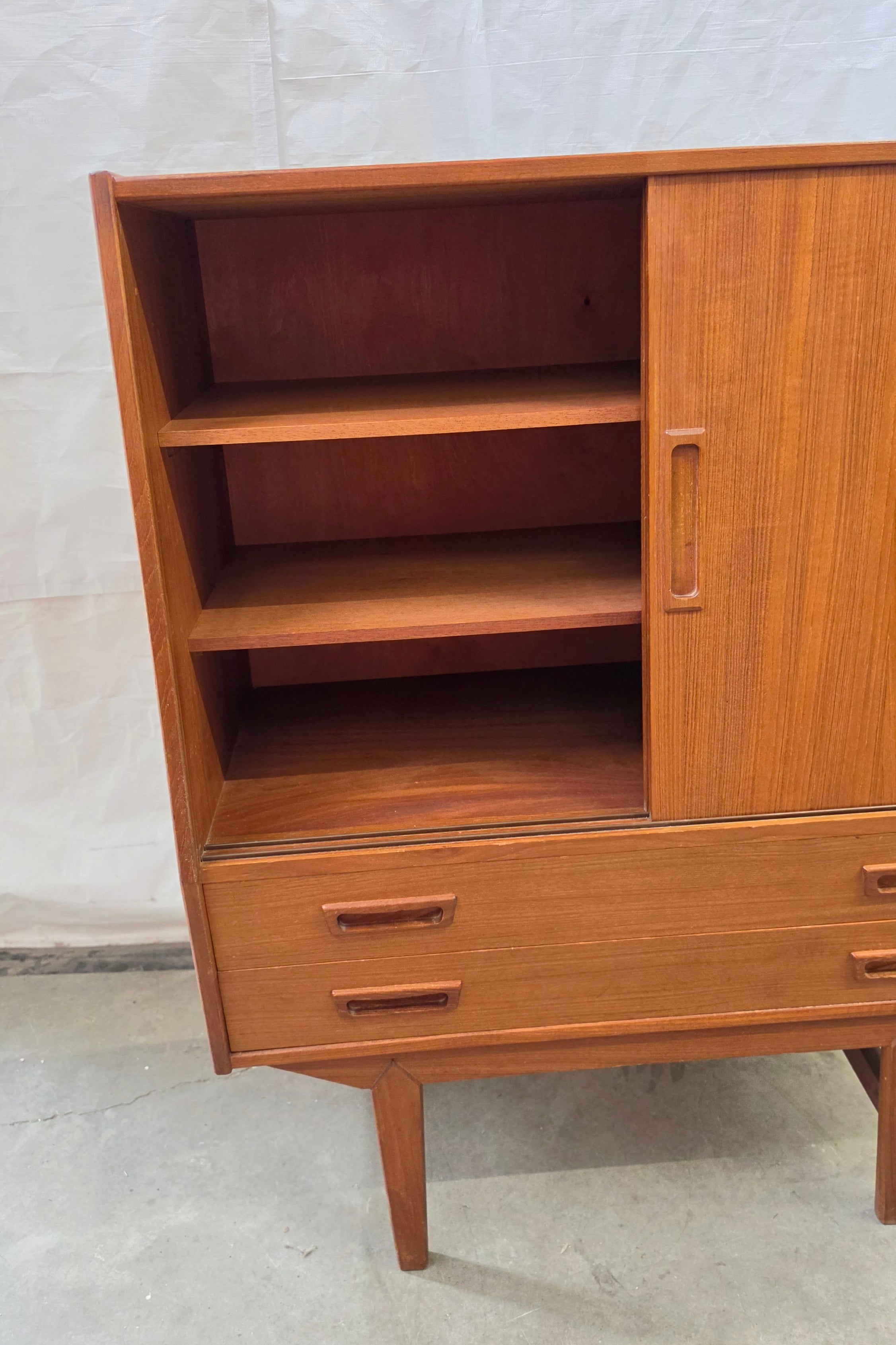 Danish Teak Slant Front Bar Cabinet