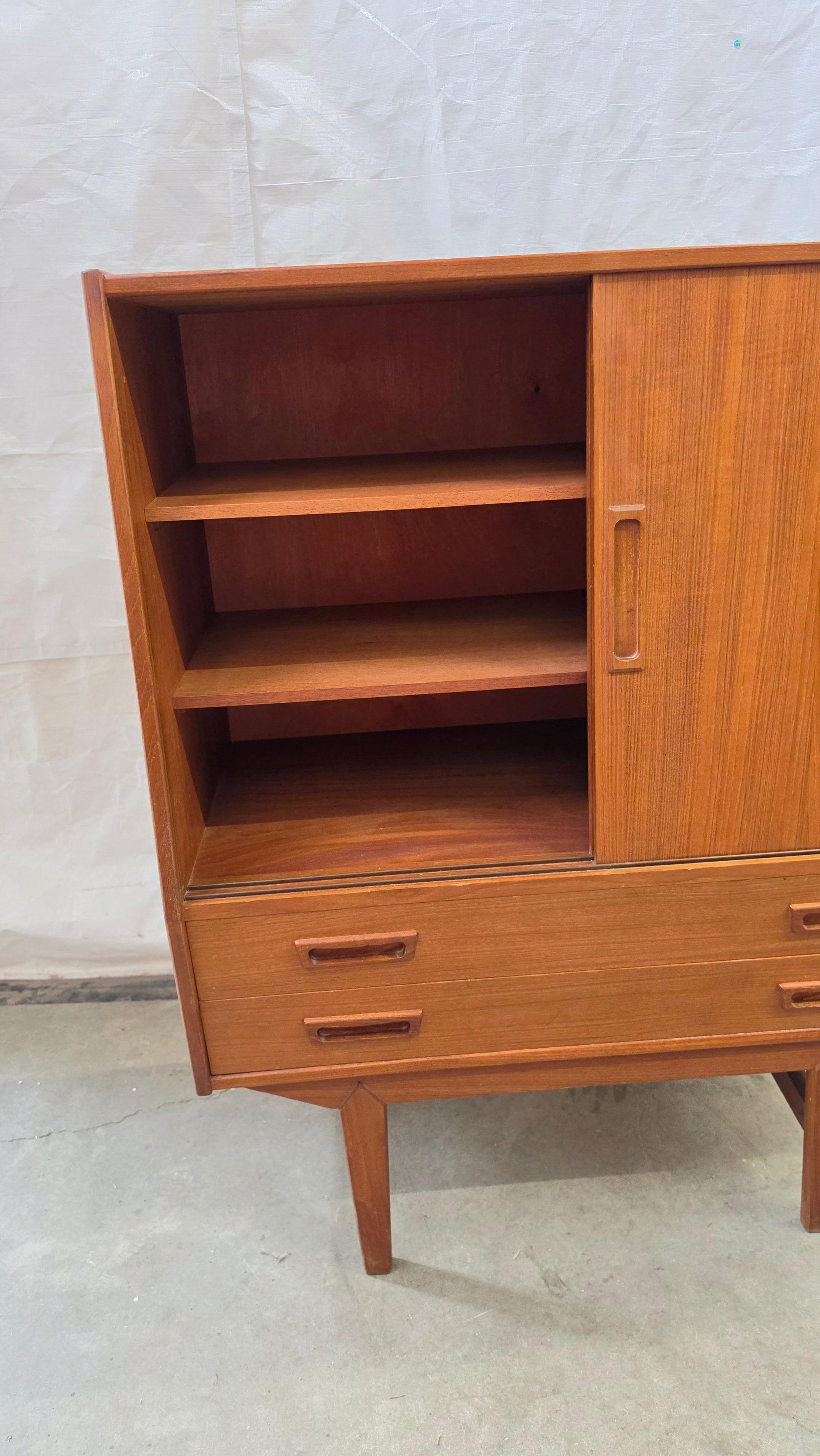 Danish Teak Slant Front Bar Cabinet