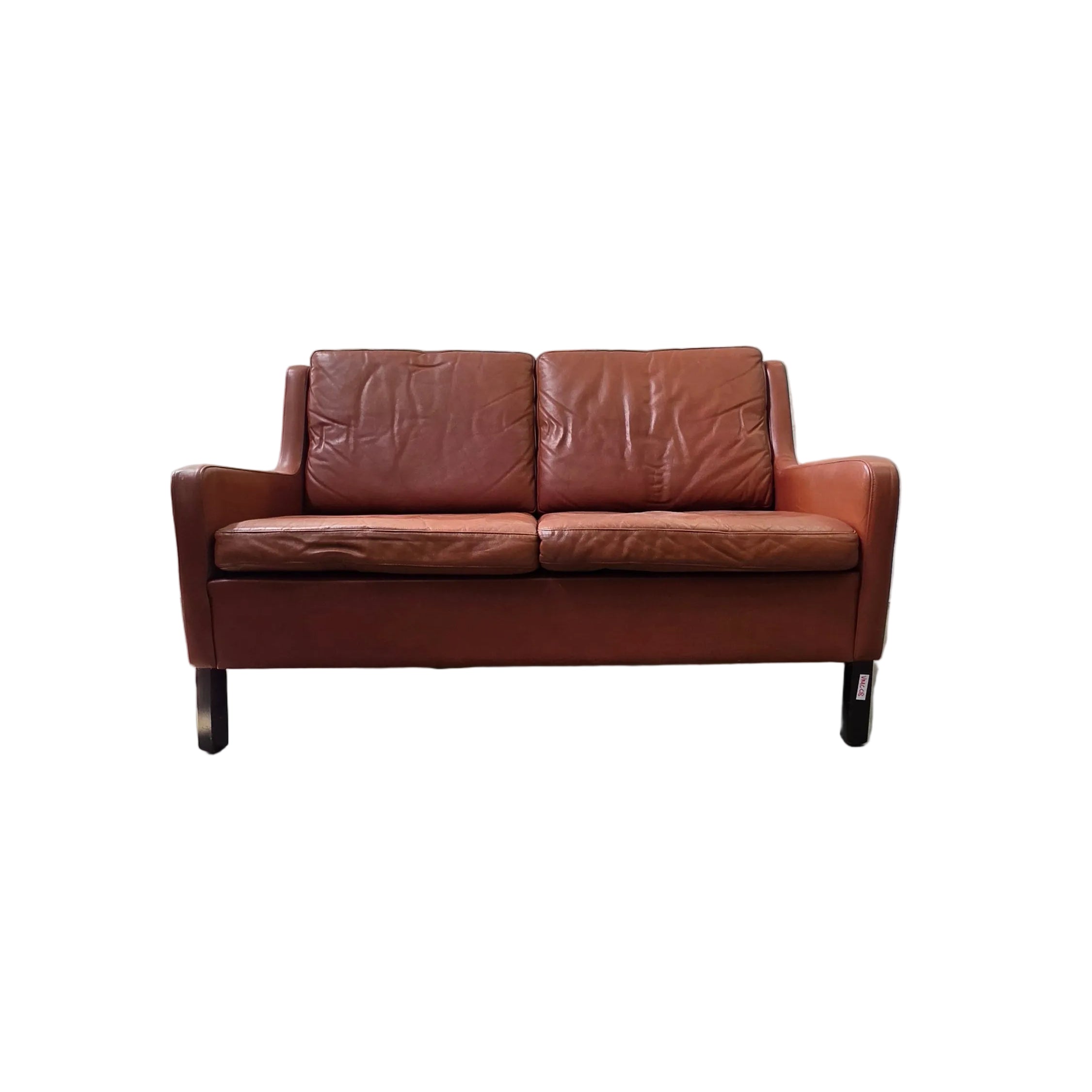 Danish Brown Leather Loveseat