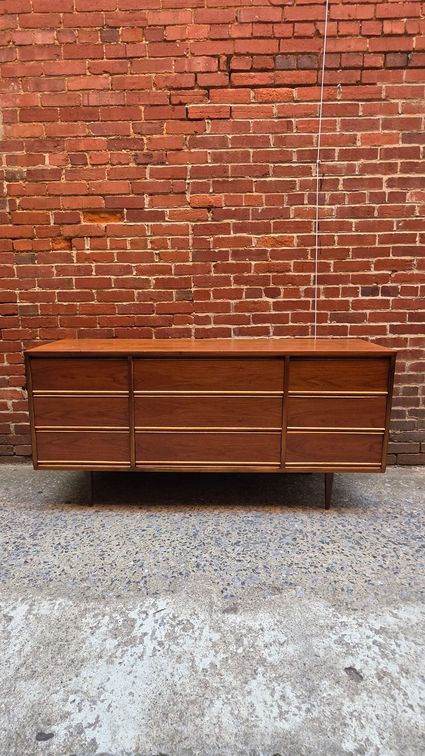 Nine Drawer Vintage Walnut Dresser