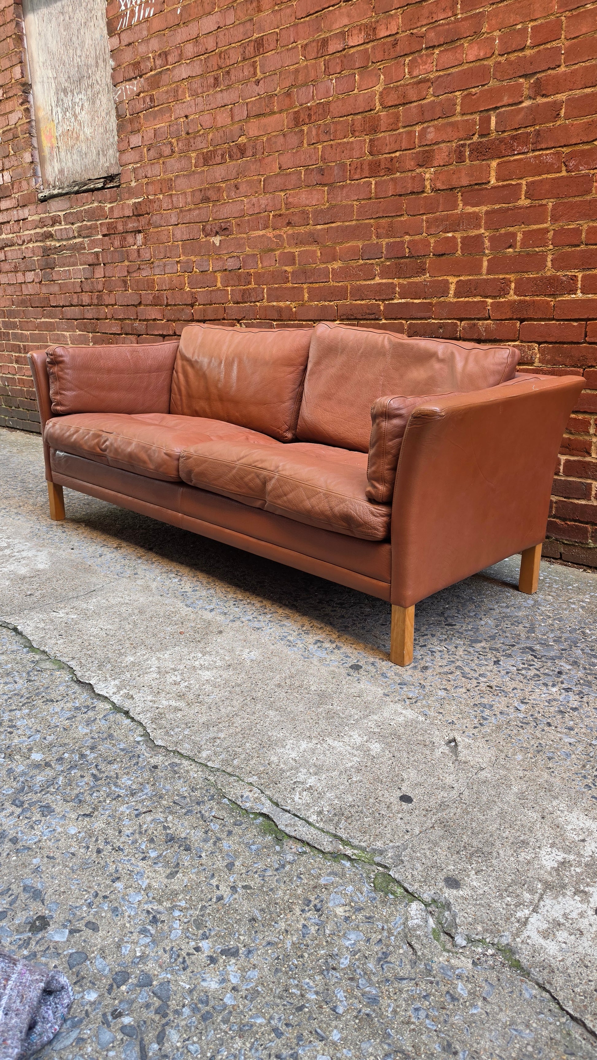 Danish Light Brown Leather Sofa 052026-006