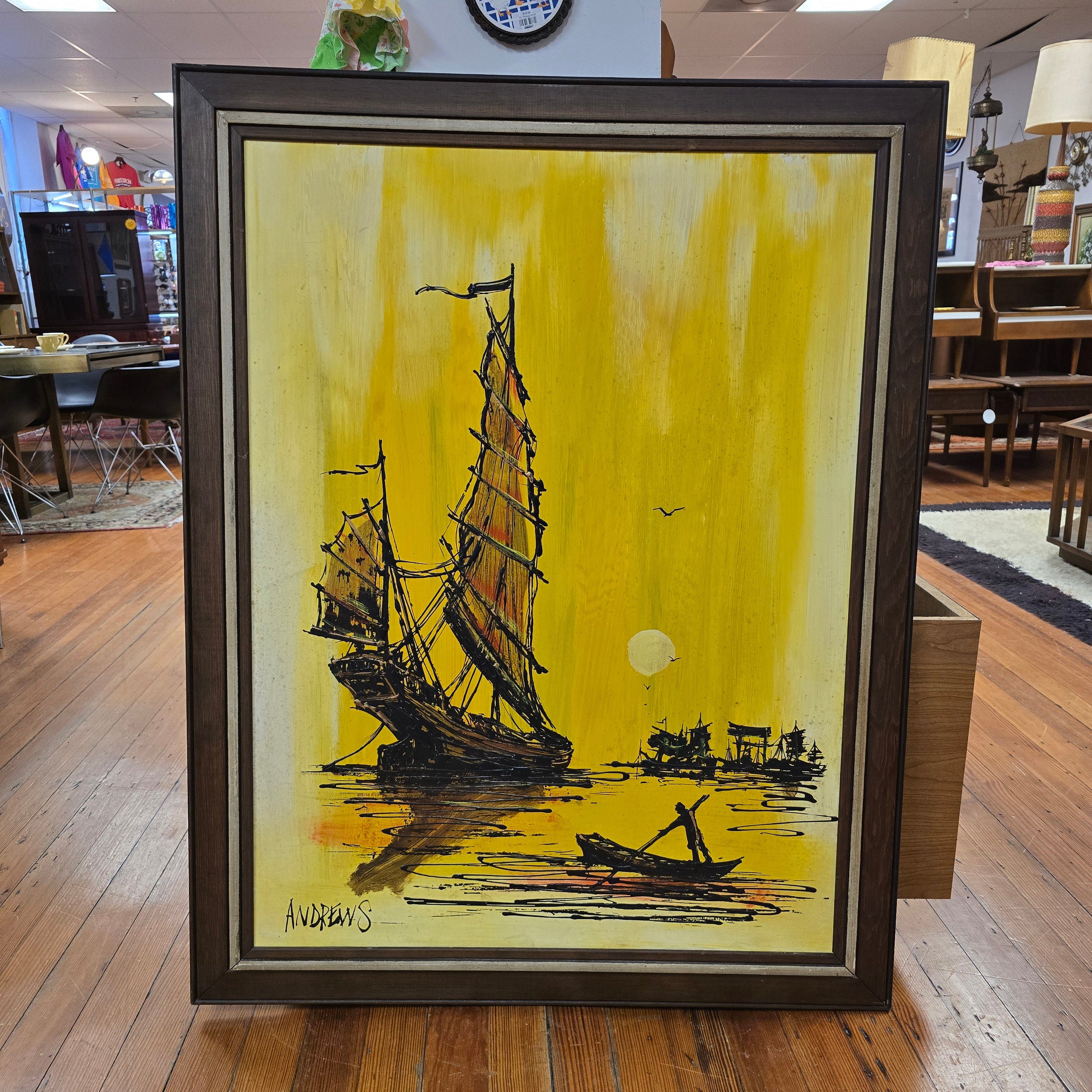 Mid-Century Modern Large Boat Painting
