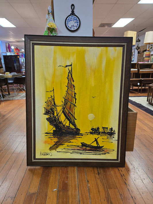 Mid-Century Modern Large Boat Painting