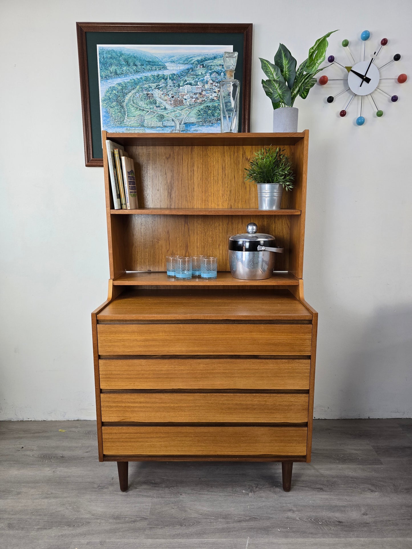 Danish Hutch Bar Cabinet Two Piece