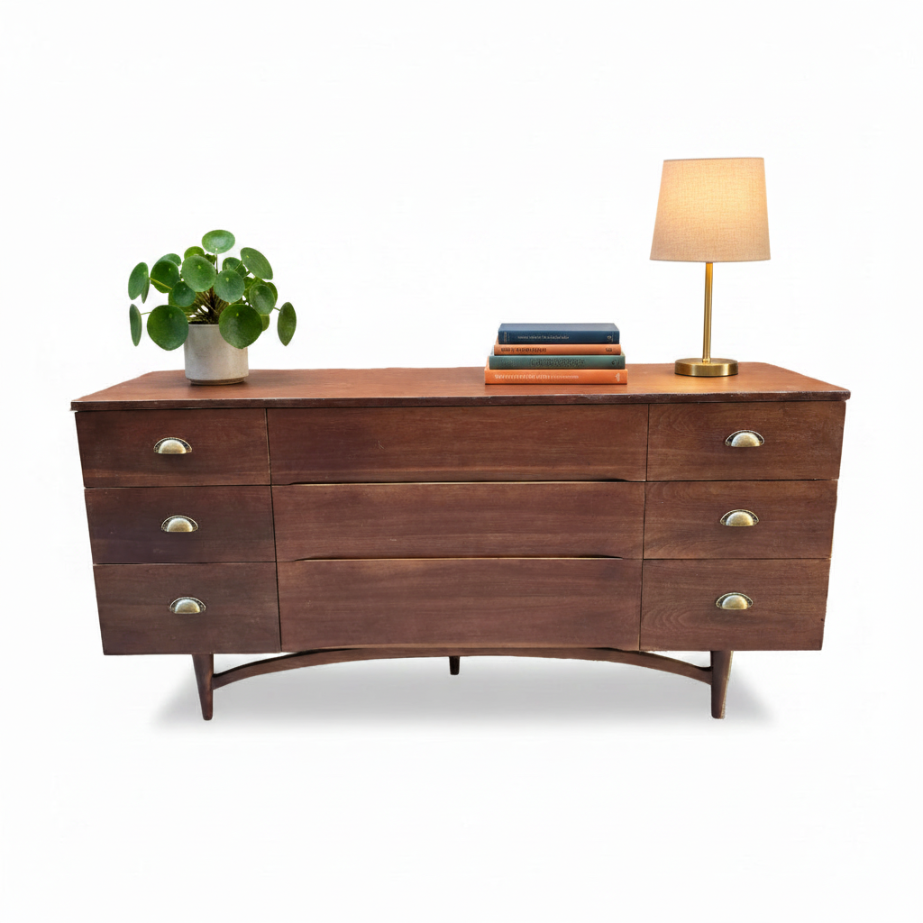 Walnut Mid-Century Modern Nine Drawer Dresser 0426018