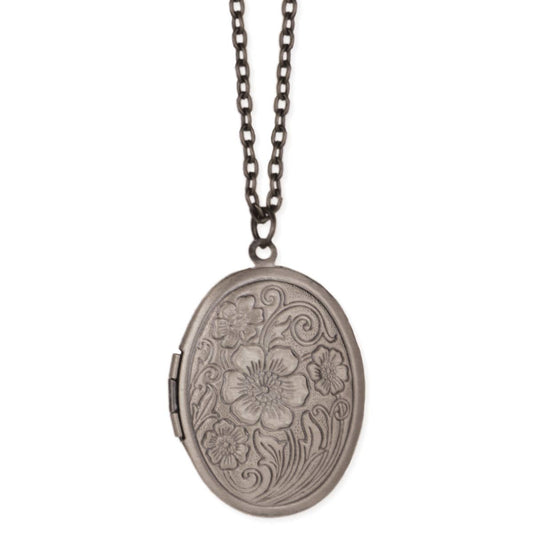 Silver Floral Locket Necklace - Vintage MC