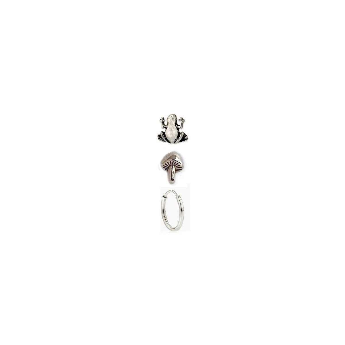 Silver Frog Mushroom Post Hoop Earring Set - Vintage MC