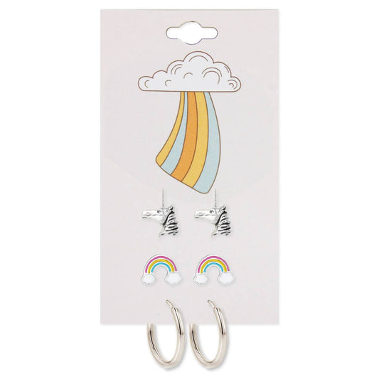 Silver Unicorn Rainbow Post Hoop Earring Set - Vintage MC