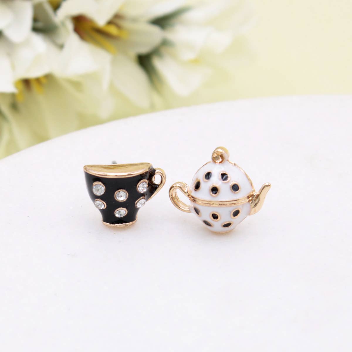 Spot of Tea Black Tea Set Post Earrings - Vintage MC