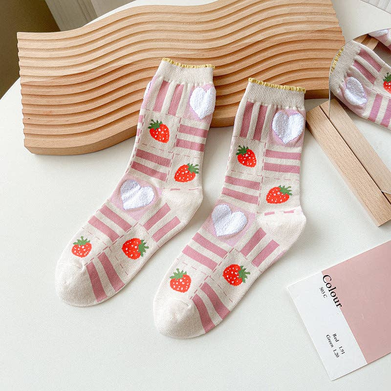 Strawberry Floral Pattern Socks - Vintage MC