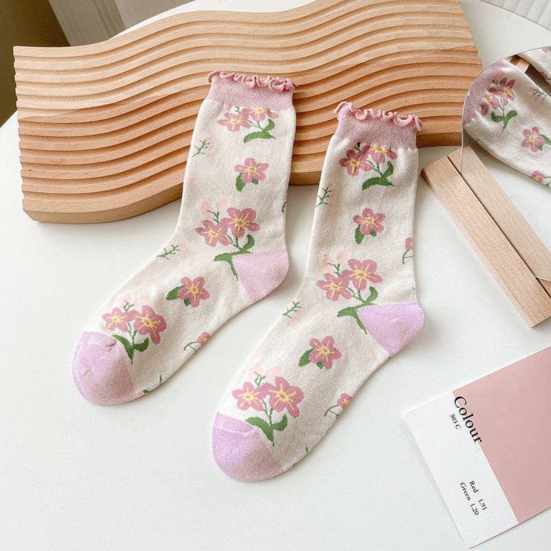 Strawberry Floral Pattern Socks - Vintage MC