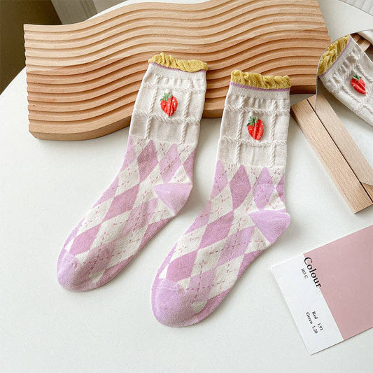 Strawberry Floral Pattern Socks - Vintage MC