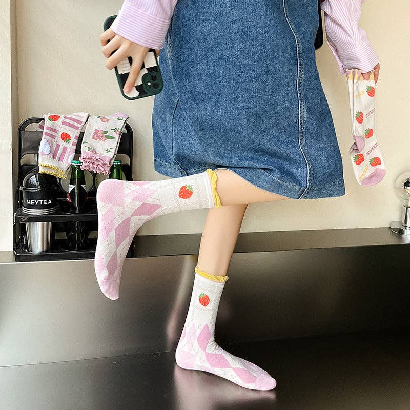 Strawberry Floral Pattern Socks - Vintage MC