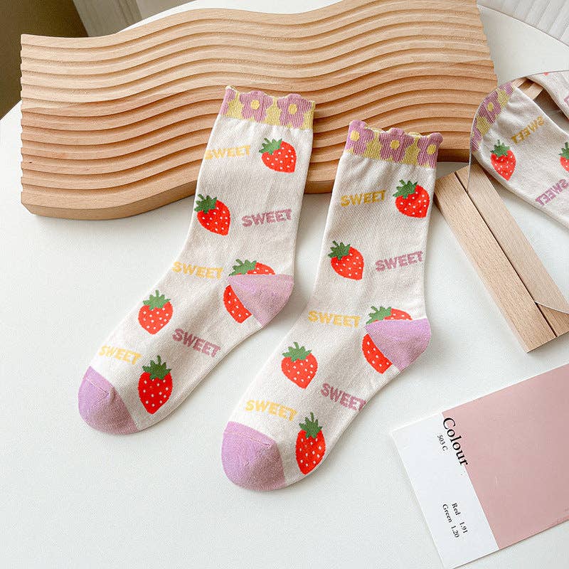 Strawberry Floral Pattern Socks - Vintage MC