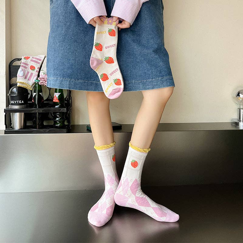 Strawberry Floral Pattern Socks - Vintage MC