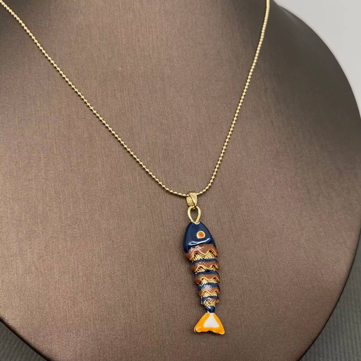 Summer Ocean Style Enamel Fish Charm Necklace - Vintage MC