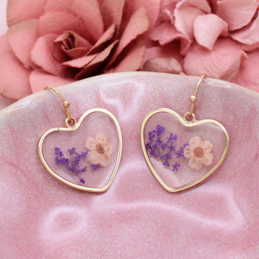 Sweet Heart Dried Flower Earrings - Vintage MC