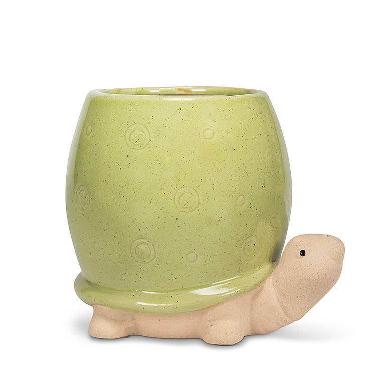 Tall Green Turtle Planter - 5"H - Vintage MC